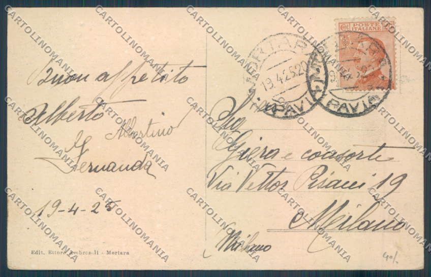 Pavia Mortara Stazione cartolina EE4299 – retro