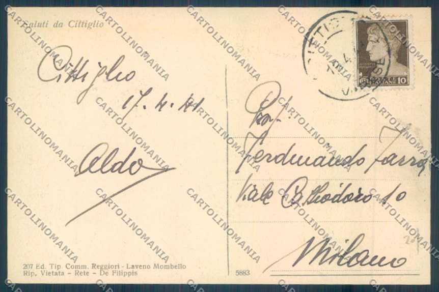 Varese Cittiglio cartolina EE4365 – retro