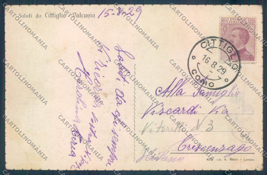 Varese Cittiglio cartolina EE4394 – retro