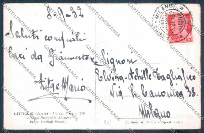 Varese Cittiglio cartolina EE4398 – retro