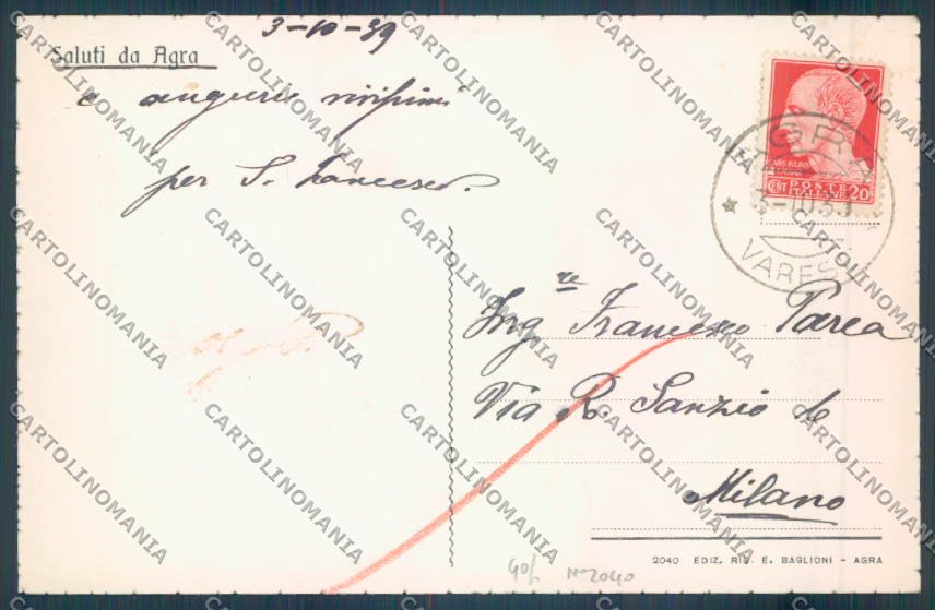 Varese Agra cartolina EE4535 – retro