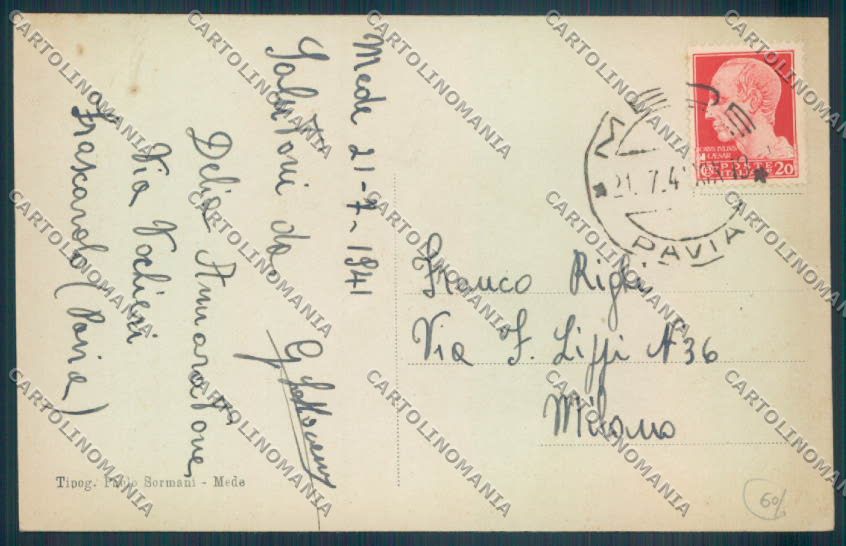 Pavia Mede Lomellina PIEGA cartolina EE4732 – retro