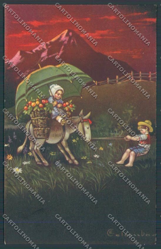 Colombo Children Bambini Donkey Postcard cartolina EE4744 – fronte