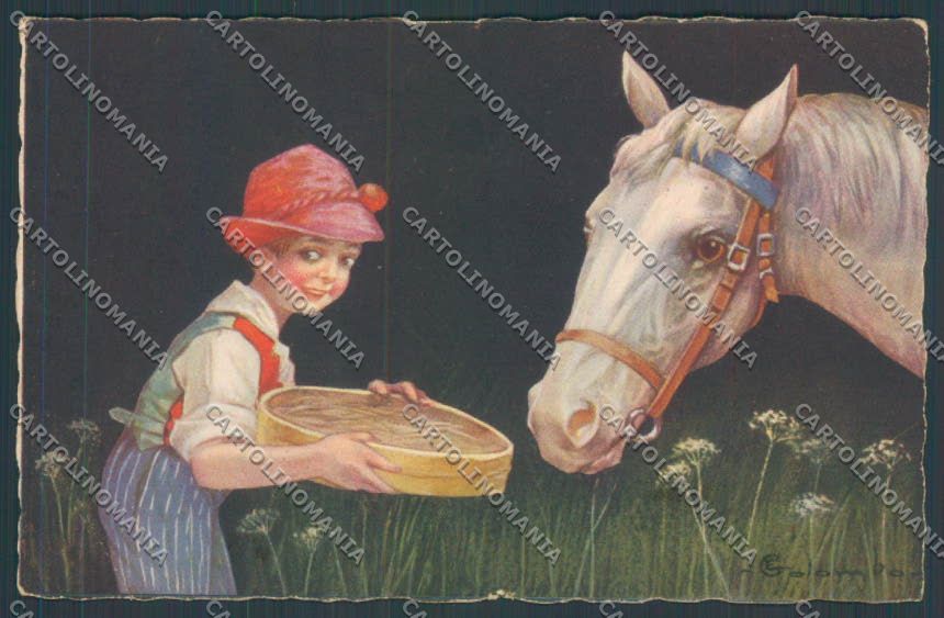 Colombo Children Bambini Horse PIEGA Postcard cartolina EE4750 – fronte