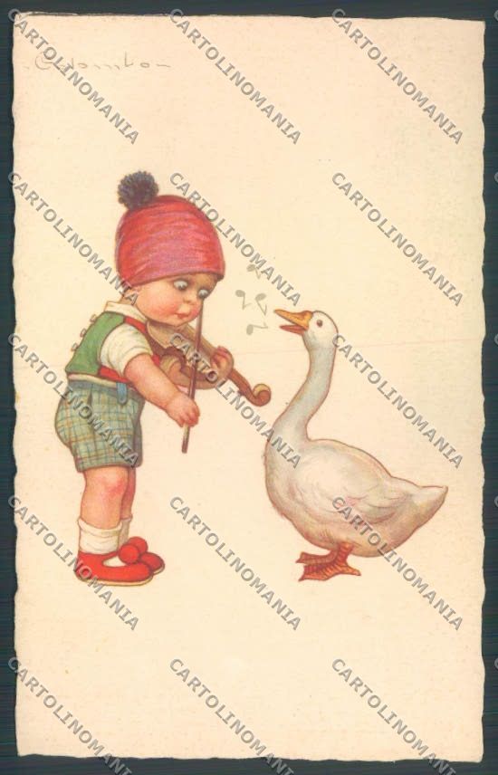 Colombo Children Bambini Violin Goose Postcard cartolina EE4767 – fronte