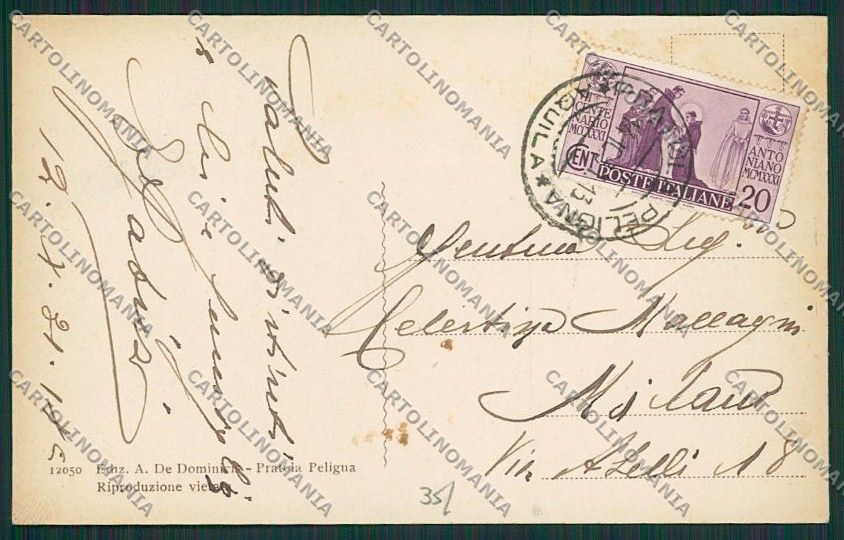 L'Aquila Pratola Peligna cartolina EE4833 – retro