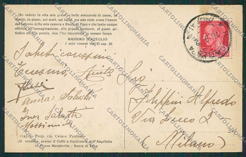 Roma Rocca di Papa cartolina EE4966 – retro