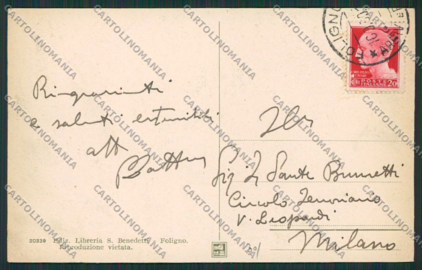 Perugia Foligno cartolina EE5132 – retro