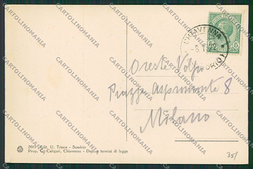 Sondrio Chiavenna Diligenza STRAPPINO cartolina EE5538 – retro