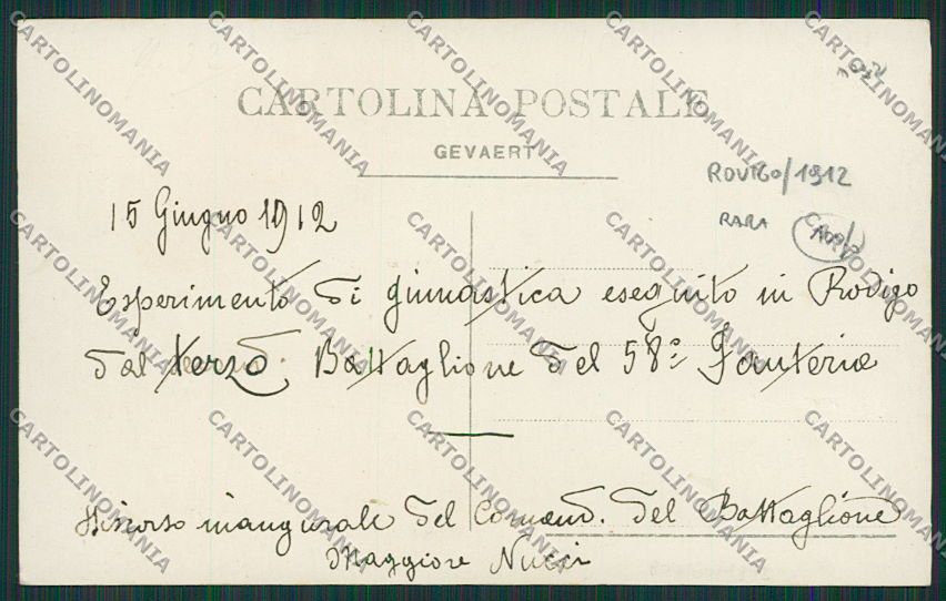 Rovigo Caserma Battaglione Fanteria Esercizi Ginnici Foto cartolina EE5662 – retro