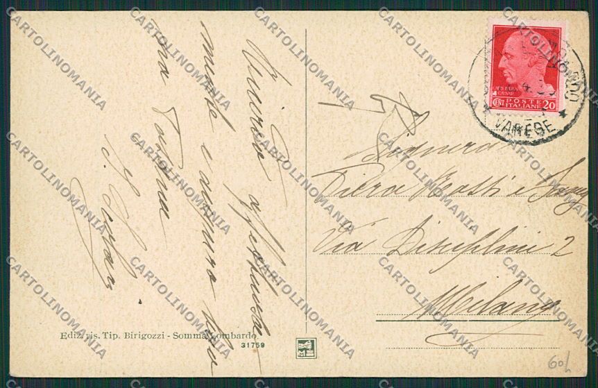 Varese Somma Lombardo cartolina EE6530 – retro