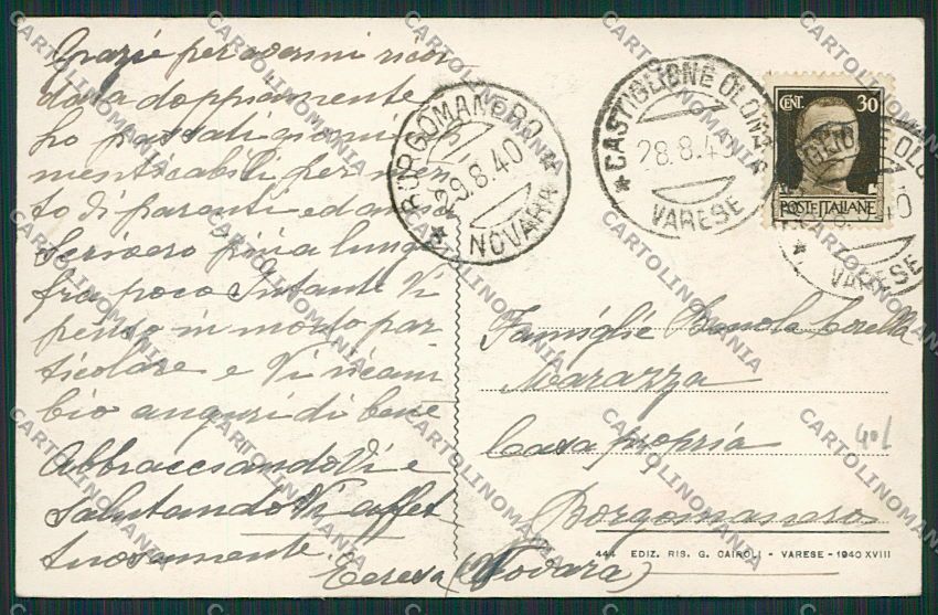 Varese Castiglione Olona cartolina EE6559 – retro
