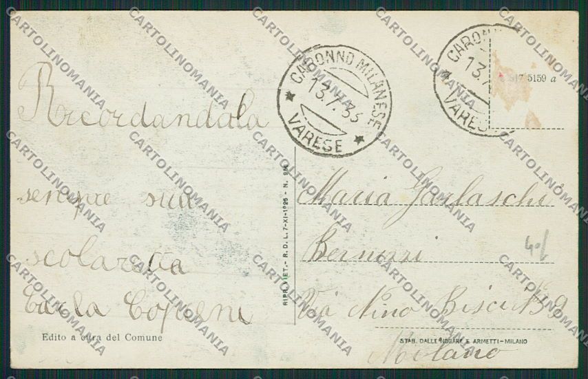 Varese Caronno Milanese Pertusella Littorio cartolina EE6580 – retro