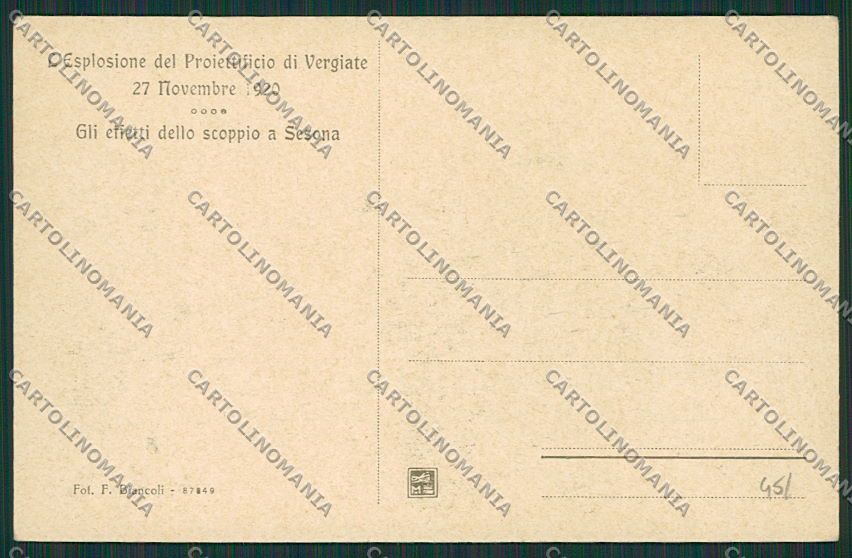 Varese Vergiate Sesona Esplosione Proiettificio cartolina EE6603 – retro