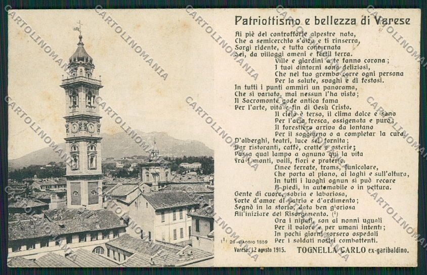 Varese Città Tognella Garibaldi cartolina EE6821 – fronte