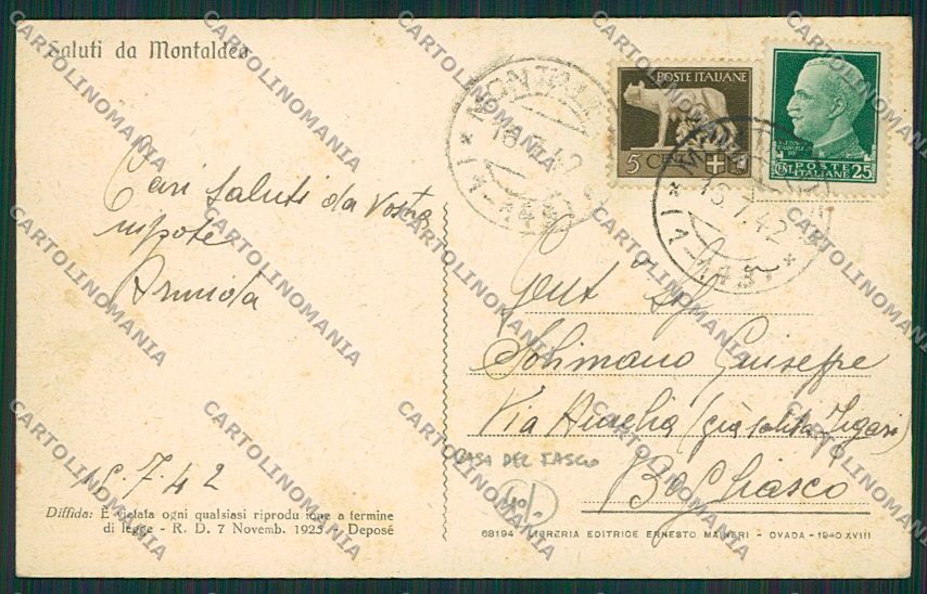 Alessandria Montaldeo Casa del Fascio cartolina EE7266 – retro