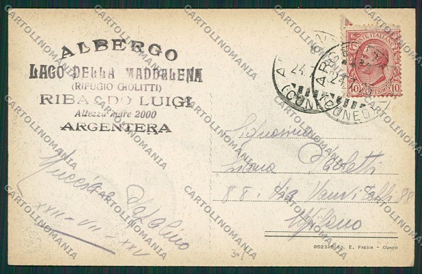 Cuneo Argentera cartolina EE7367 – retro