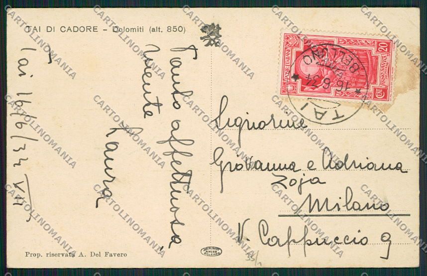 Belluno Tai di Cadore STRAPPINO cartolina EE7726 – retro