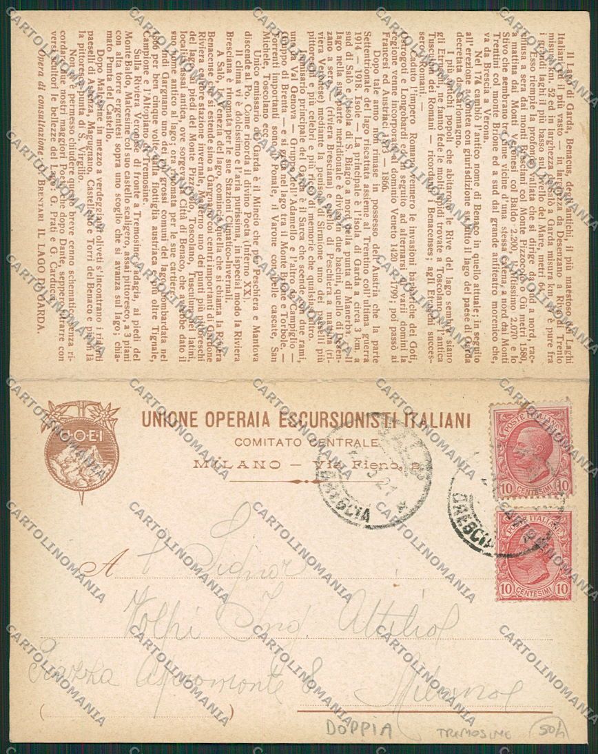 Brescia Tremosine Doppia Mappa cartolina EE7800 – retro