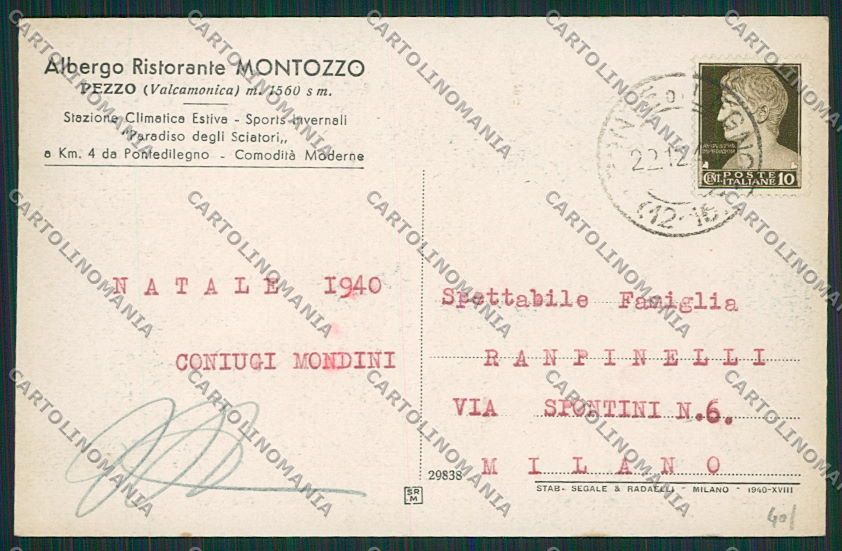Brescia Pezzo Albergo Montozzo cartolina EE7820 – retro
