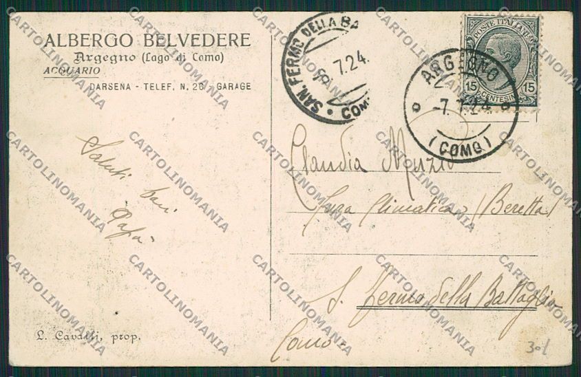 Como Argegno Albergo Belvedere cartolina EE7880 – retro