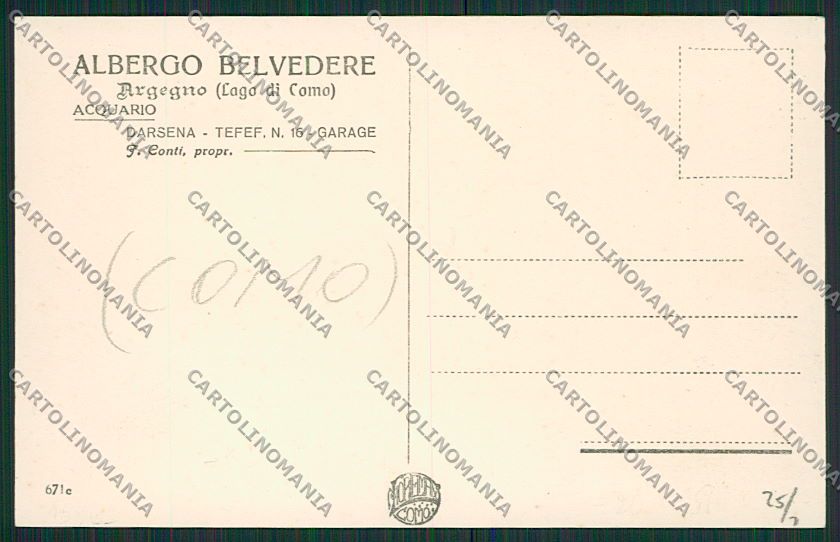 Como Argegno Albergo Belvedere cartolina EE7893 – retro