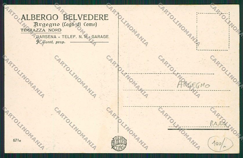 Como Argegno Albergo Belvedere cartolina EE7901 – retro