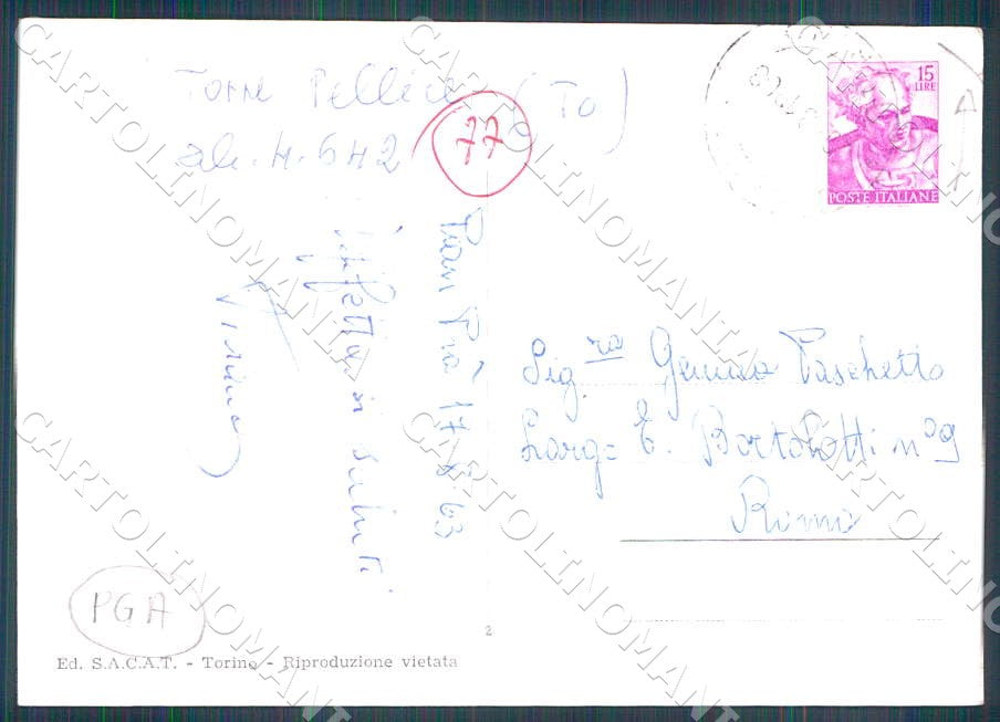 Torino Torre Pellice Albergo Charbonier Pian Pra PIEGA FG Foto cartolina GM0004 – retro