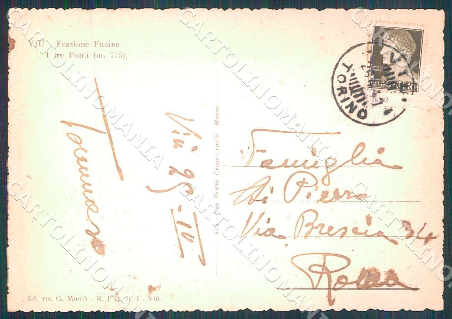 Torino Viù Frazione Fucine tre Ponti FG cartolina GM0009 – retro