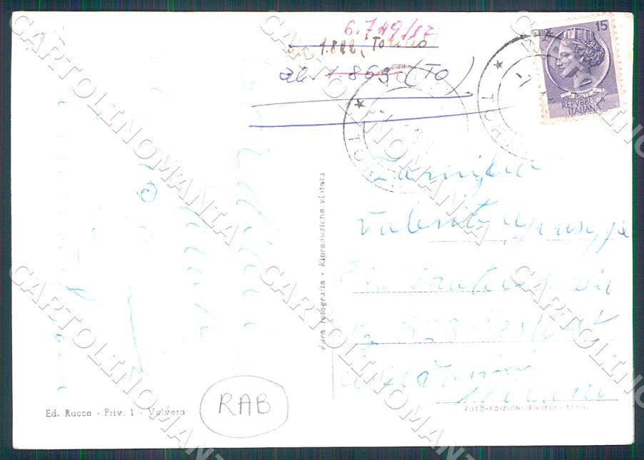 Torino Volvera Saluti da Via principale RETRO ABRASO FG Foto cartolina GM0034 – retro