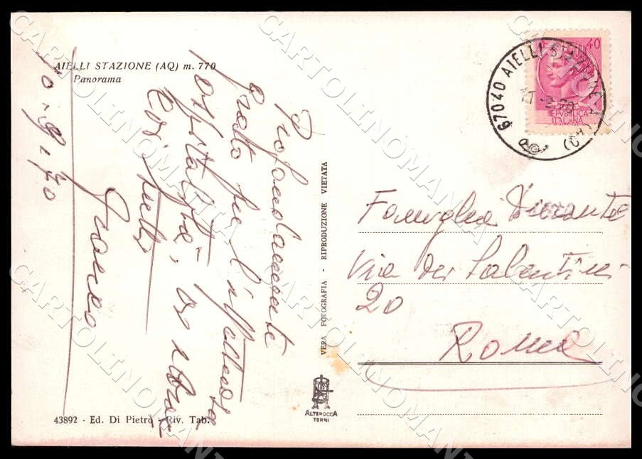L'Aquila Aielli Stazione Panorama Alterocca FG Foto cartolina GM0079 – retro