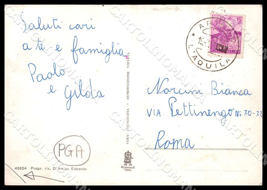 L'Aquila Aringo Alterocca PIEGHINA FG Foto cartolina GM0103 – retro