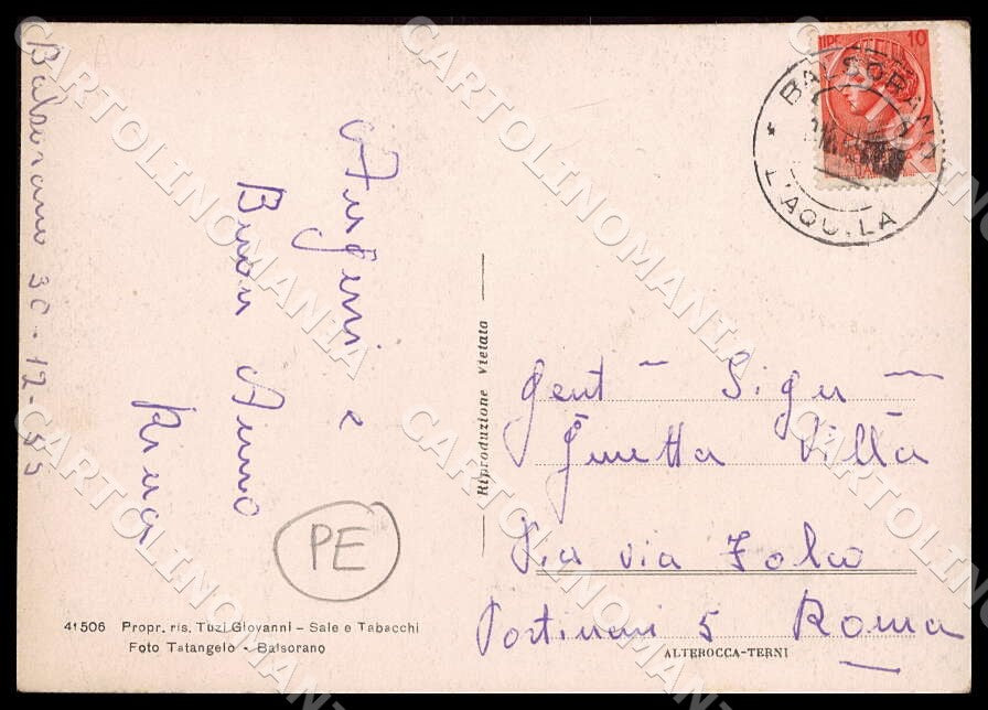 L'Aquila Balsorano Panorama Alterocca PIEGHE FG cartolina GM0109 – retro