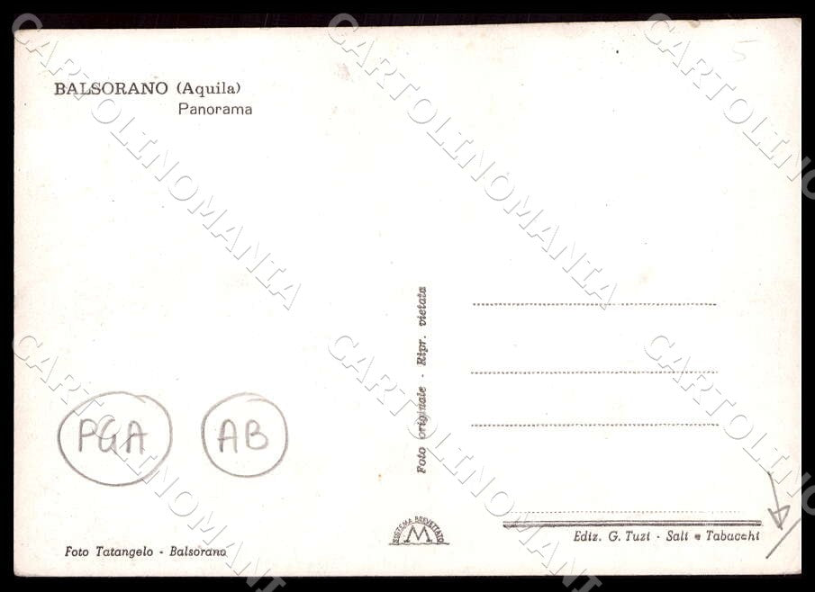 L'Aquila Balsorano Panorama PIEGHINA ABRASA FG Foto cartolina GM0114 – retro