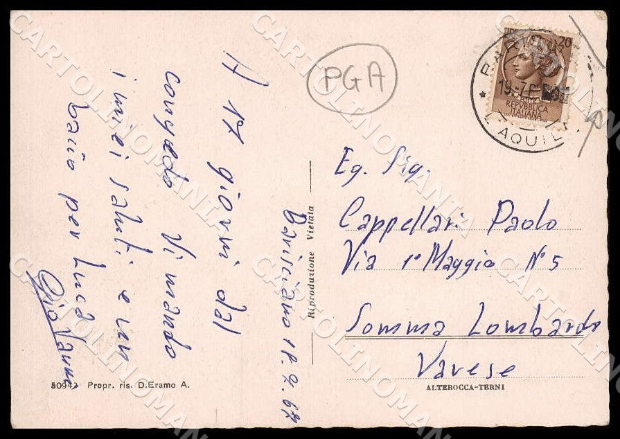L'Aquila Barisciano Piazza Trieste Auto Poste PIEGHINA FG cartolina GM0120 – retro