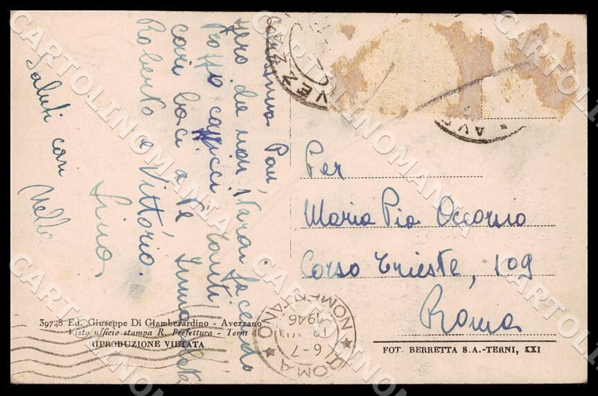 L'Aquila Avezzano Piazza Risorgimento cartolina GM0143 – retro