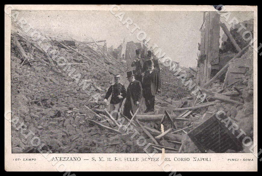 L'Aquila Avezzano Sua Maestà Re Rovine ABRASA ANGOLO SCOLLATO cartolina GM0152 – fronte