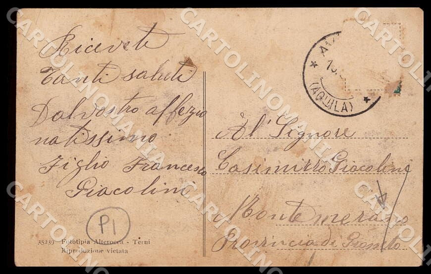 L'Aquila Avezzano Attendamenti militari Terremoto Alterocca PIEGA cartolina GM01 – retro