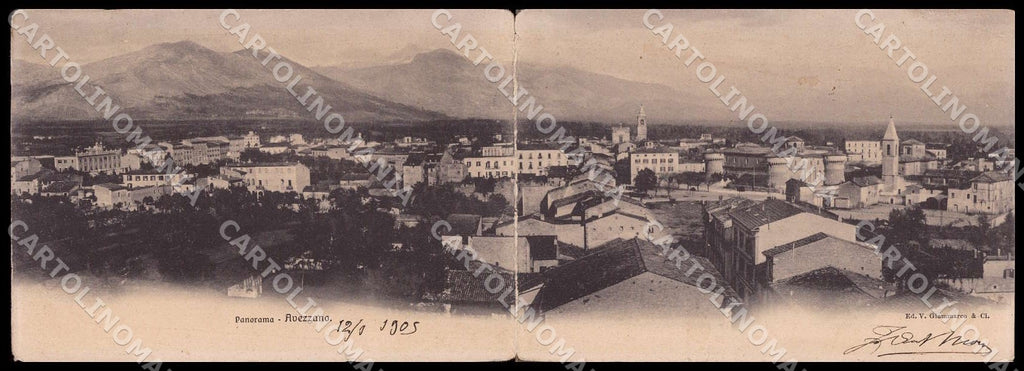 L'Aquila Avezzano Panorama PIEGHINA RESTAURATA Doppia cartolina GM0168 – fronte