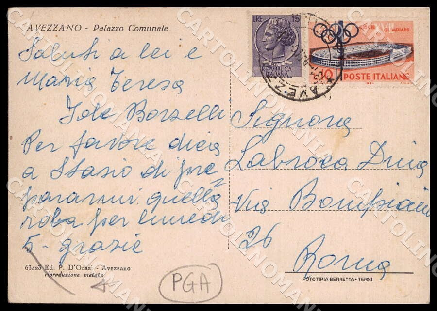 L'Aquila Avezzano Palazzo Comunale PIEGHINA FG cartolina GM0169 – retro