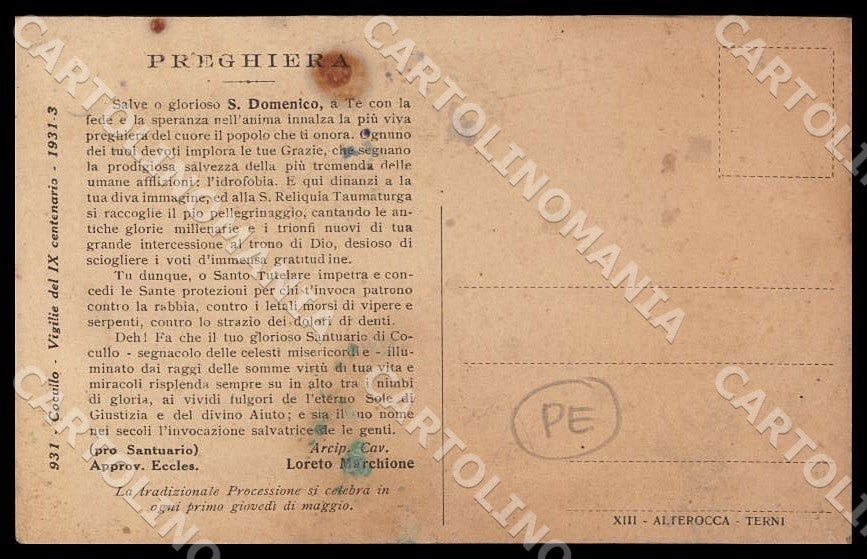 L'Aquila San Domenico Cocullo Alterocca 131R PIEGHE cartolina GM0181 – retro