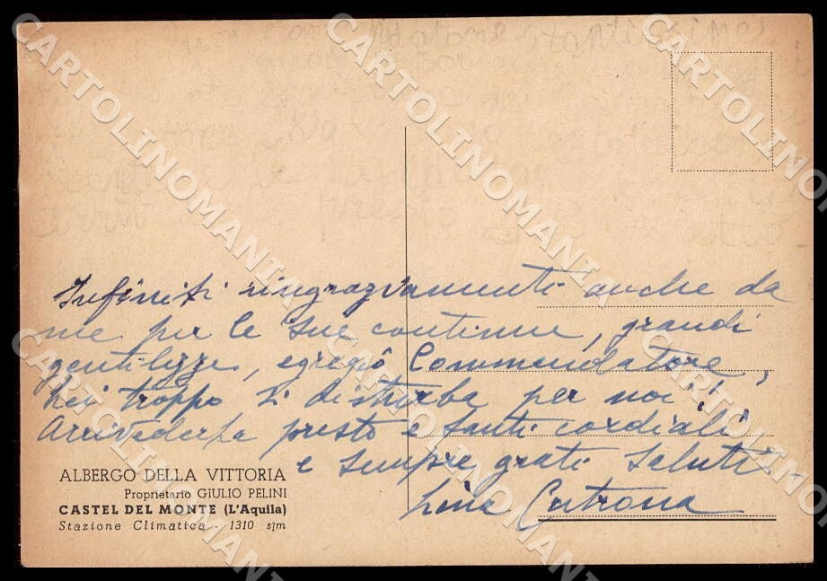 L'Aquila Castel del Monte Albergo Vittoria FG cartolina GM0197 – retro