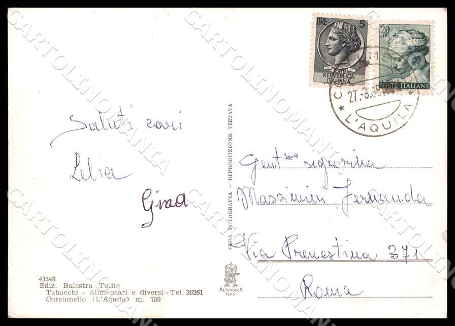 L'Aquila Corcumello Visione panoramica Alterocca FG Foto cartolina GM0206 – retro