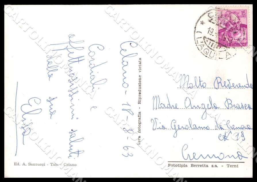 L'Aquila Celano Panorama FG Foto cartolina GM0218 – retro