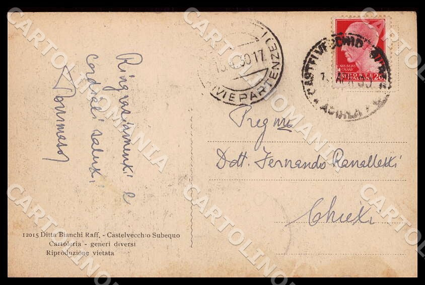 L'Aquila Castelvecchio Subequo Viale Piazza Umberto I Auto cartolina GM0235 – retro