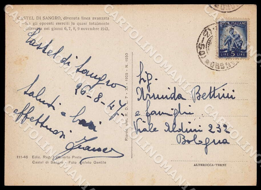 L'Aquila Castel di Sangro Panorama distruzioni Alterocca FG cartolina GM0273 – retro