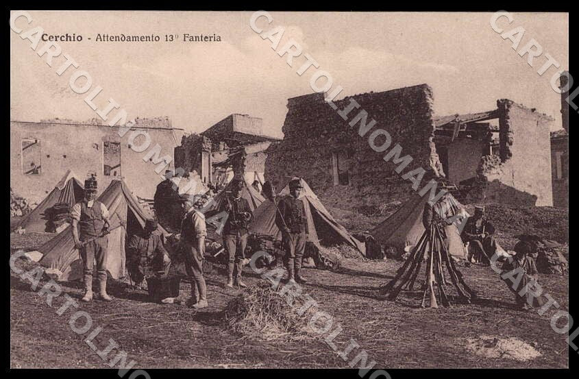 L'Aquila Cerchio Attendamento 13° Fanteria Alterocca SCOLLATA cartolina GM0290 – fronte