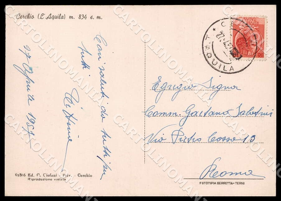 L'Aquila Cerchio Stazione ferroviaria Chiesa parrocchiale FG cartolina GM0292 – retro