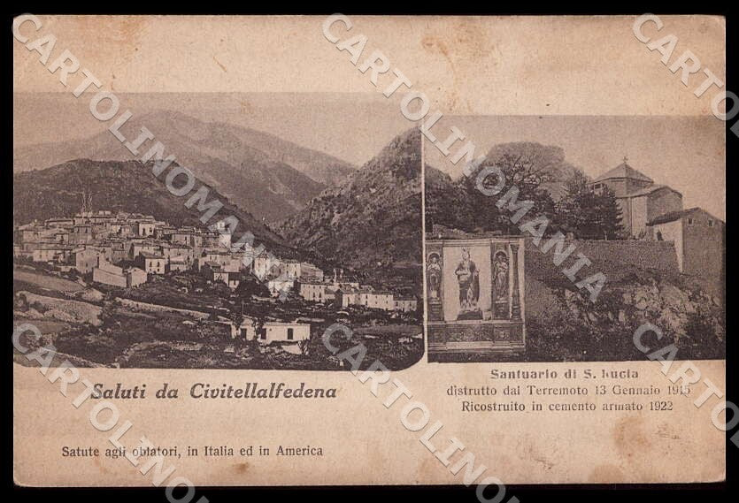 L'Aquila Civitella Alfedena Saluti da Santuario Santa Lucia cartolina GM0297 – fronte