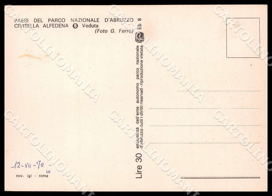 L'Aquila Civitella Alfedena Parco Nazionale Abruzzo FG Foto cartolina GM0299 – retro